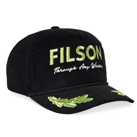 Filson Corduroy Rope Forester Cap Hat Captain “Through Any Weather” Black Green - Picture 2 of 3
